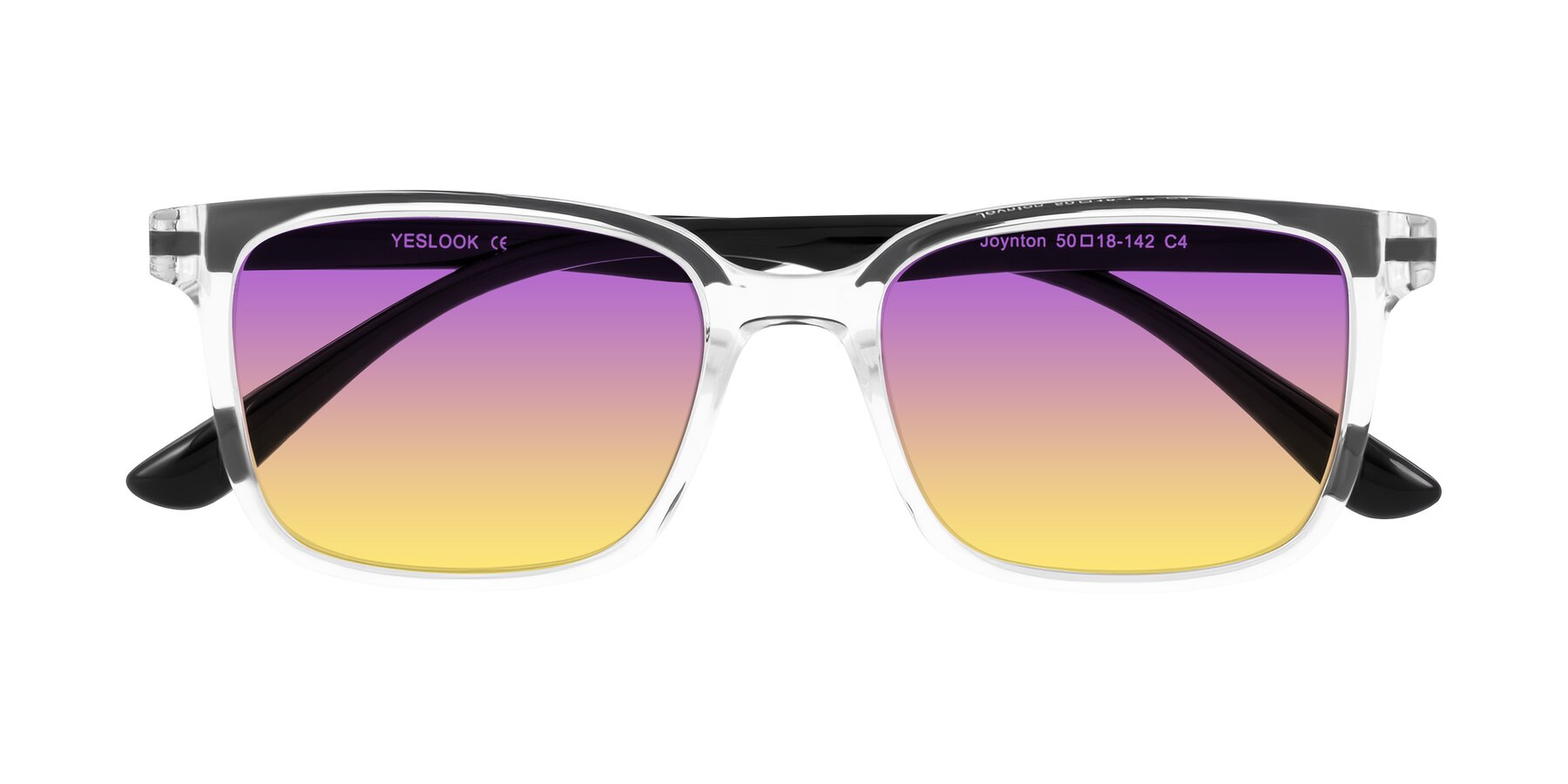 Folded Front of Joynton in Clear/Black with Purple / Yellow Gradient Lenses