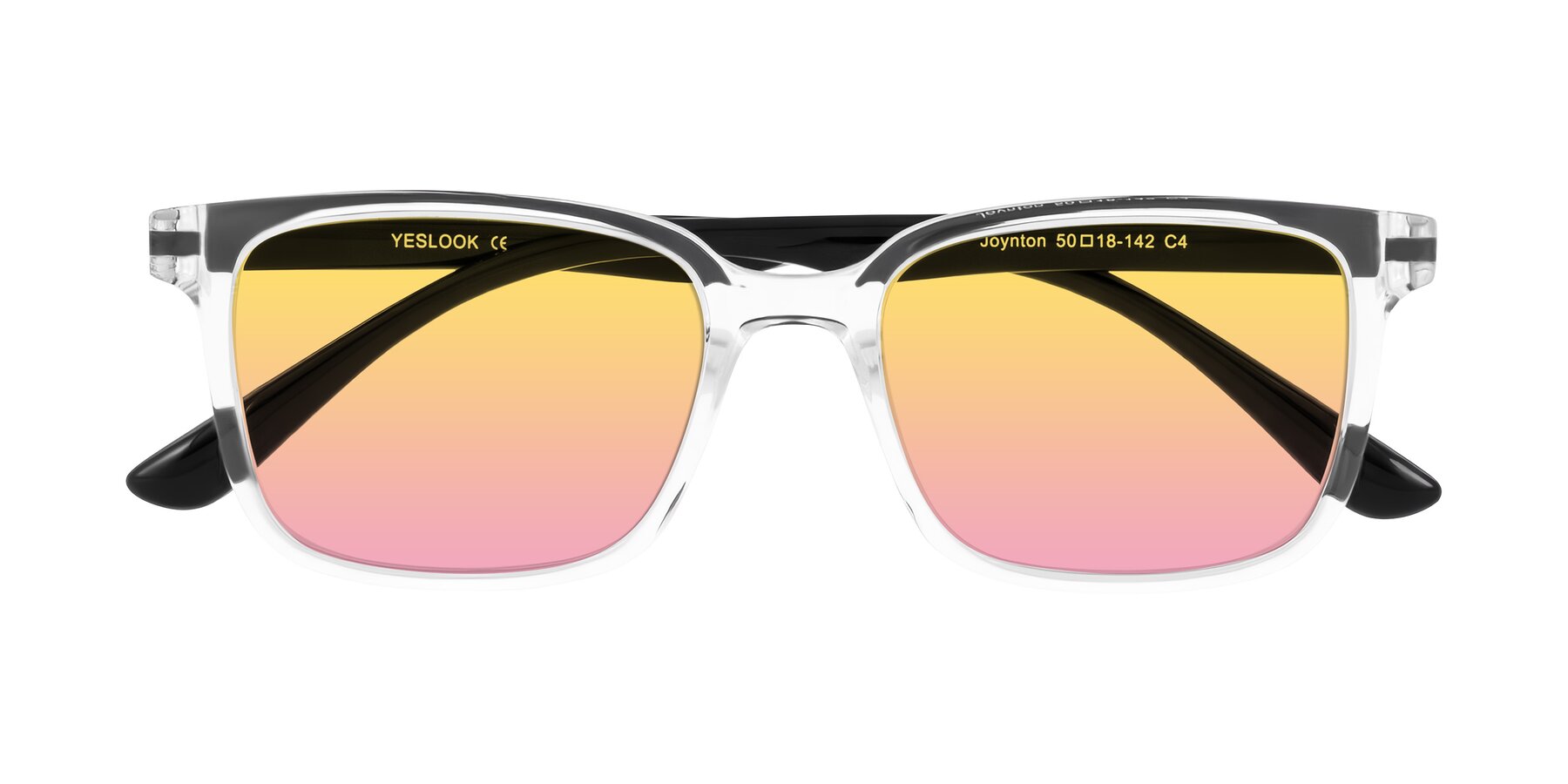 Folded Front of Joynton in Clear/Black with Yellow / Pink Gradient Lenses