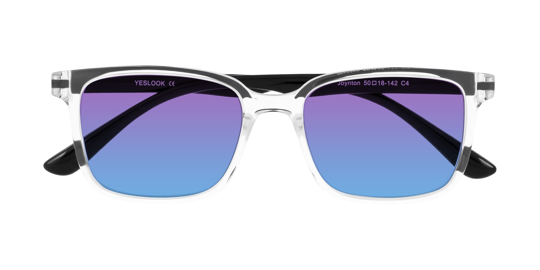 Folded Front of Joynton in Clear/Black with Purple / Blue Gradient Lenses