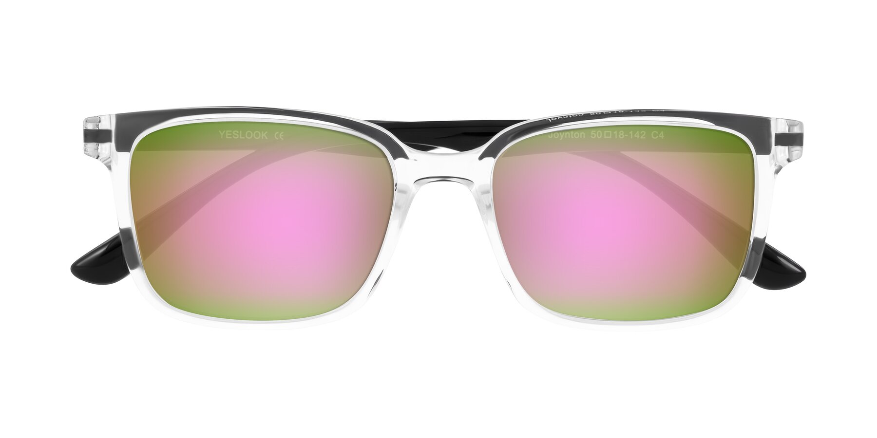 Folded Front of Joynton in Clear/Black with Pink Mirrored Lenses