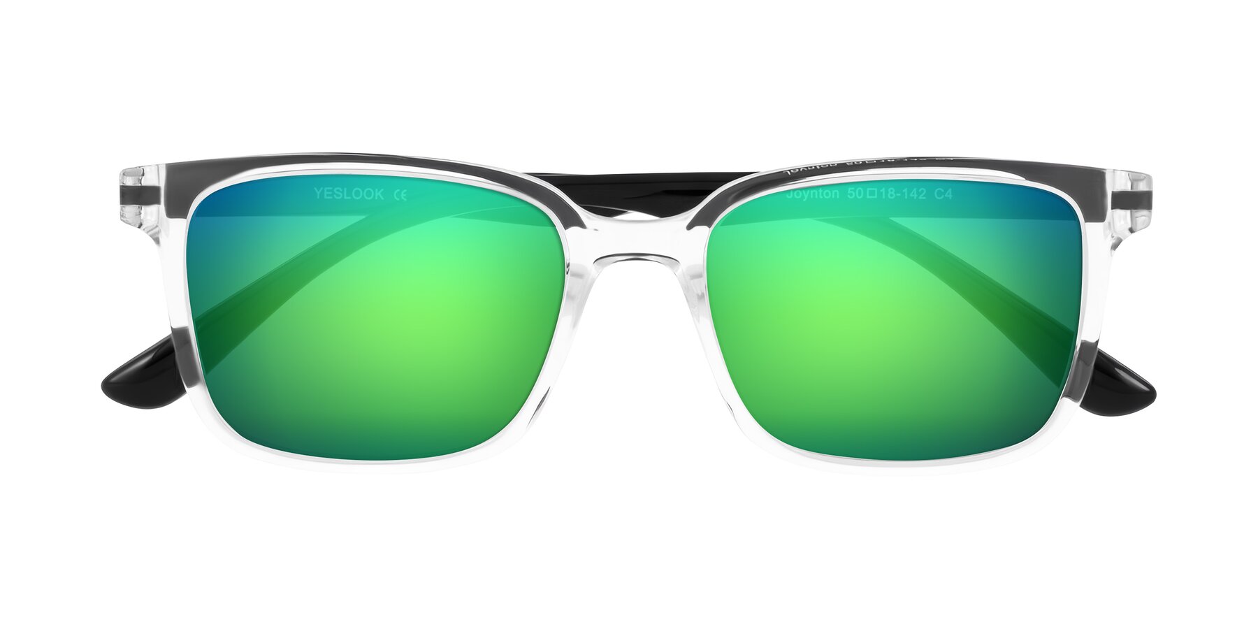 Folded Front of Joynton in Clear/Black with Green Mirrored Lenses