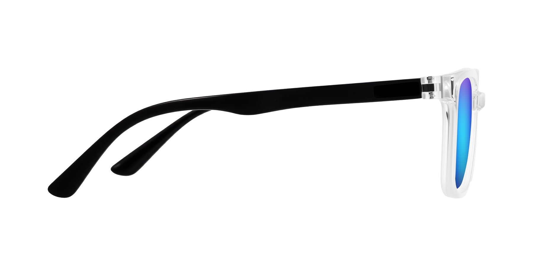 Side of Joynton in Clear/Black with Blue Mirrored Lenses