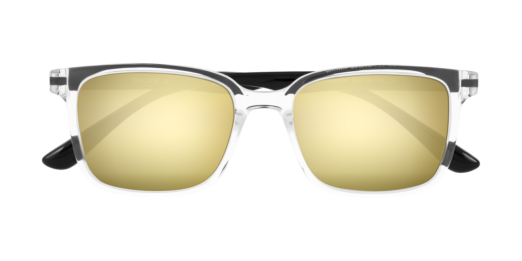 Folded Front of Joynton in Clear/Black with Gold Mirrored Lenses