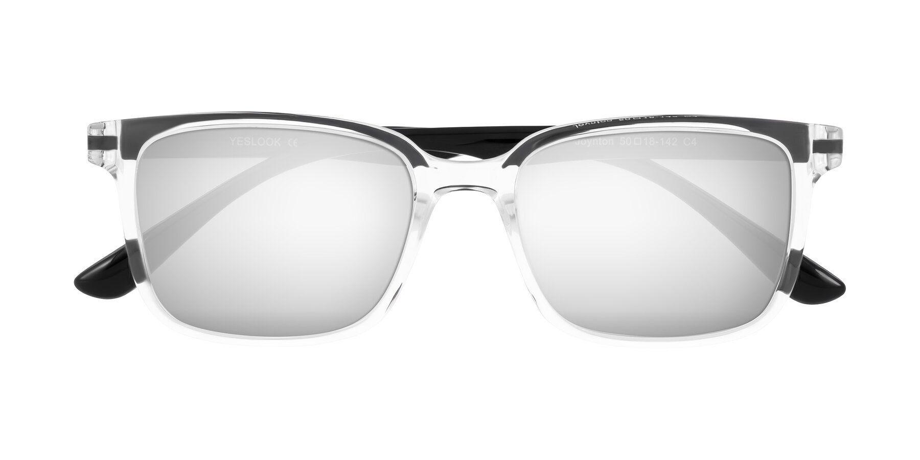 Folded Front of Joynton in Clear/Black with Silver Mirrored Lenses