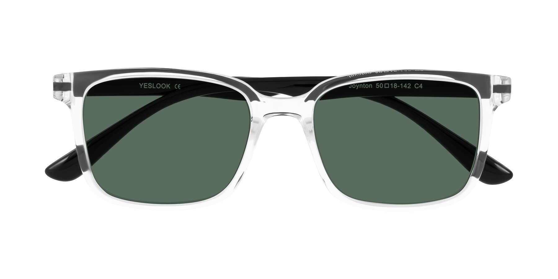 Folded Front of Joynton in Clear/Black with Green Polarized Lenses