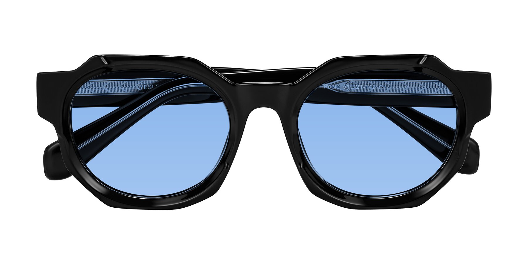 Folded Front of Poole in Black with Medium Blue Tinted Lenses