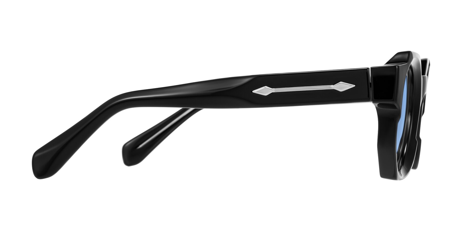 Side of Poole in Black with Medium Blue Tinted Lenses