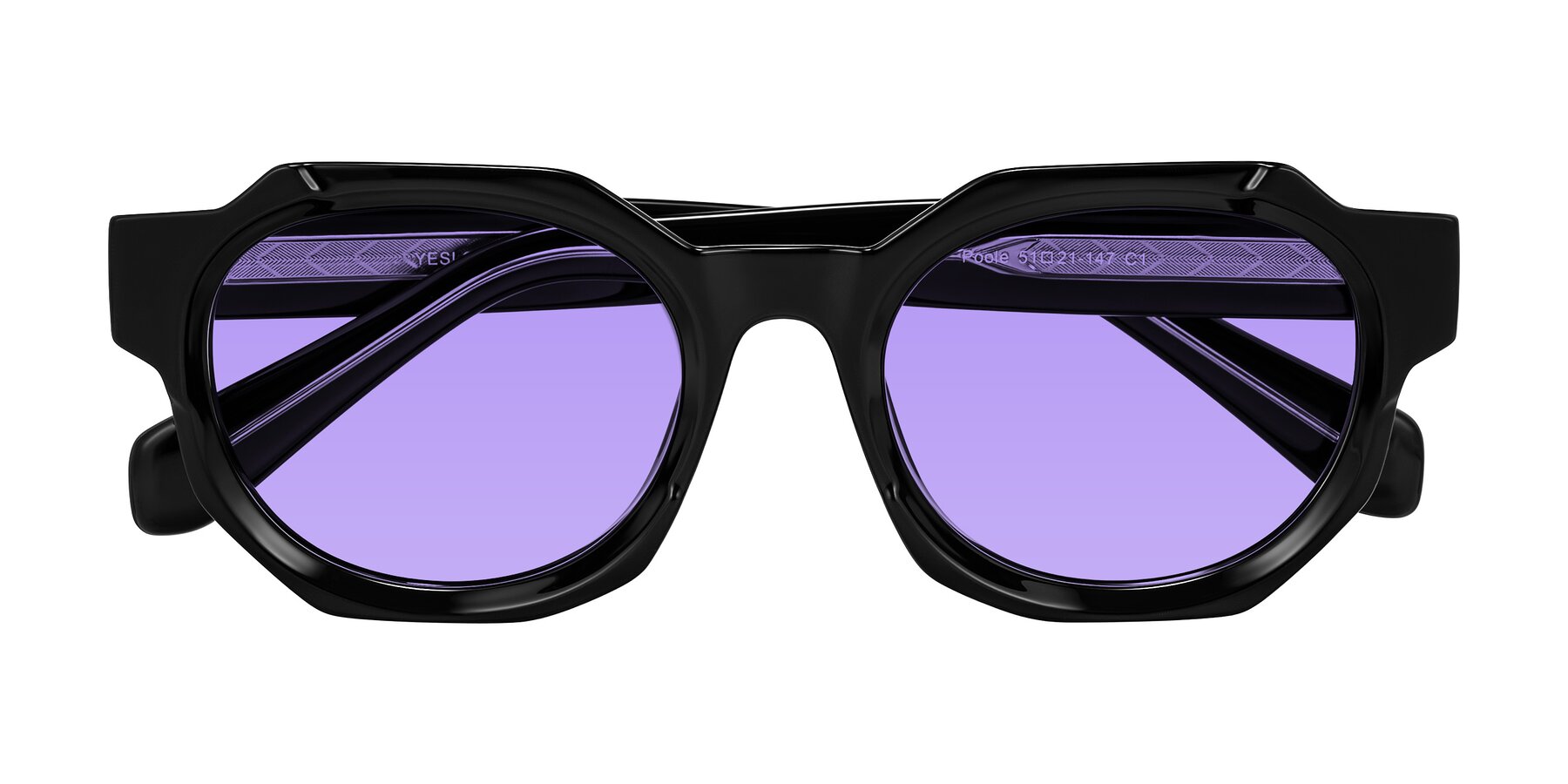 Folded Front of Poole in Black with Medium Purple Tinted Lenses