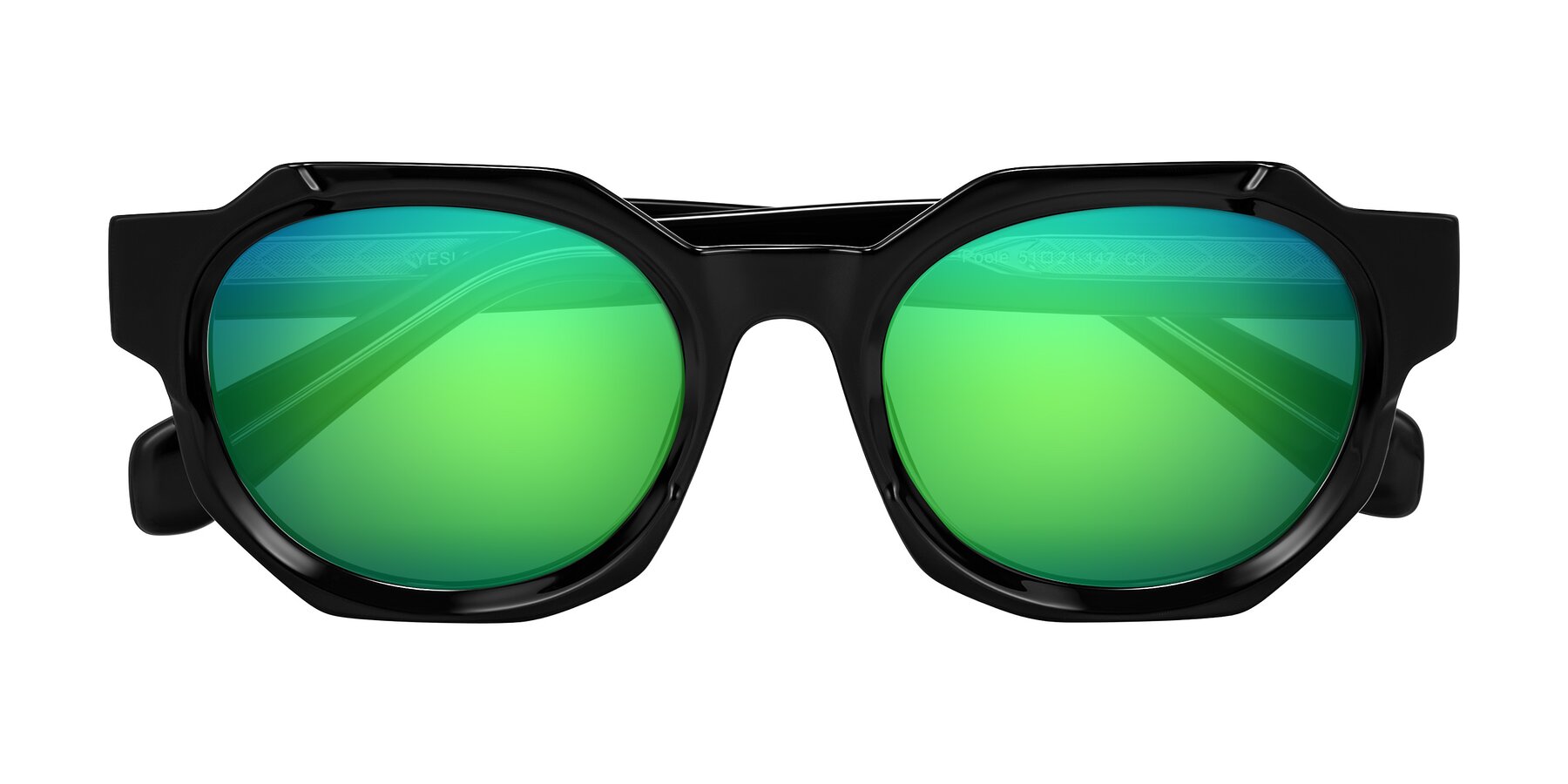 Folded Front of Poole in Black with Green Mirrored Lenses