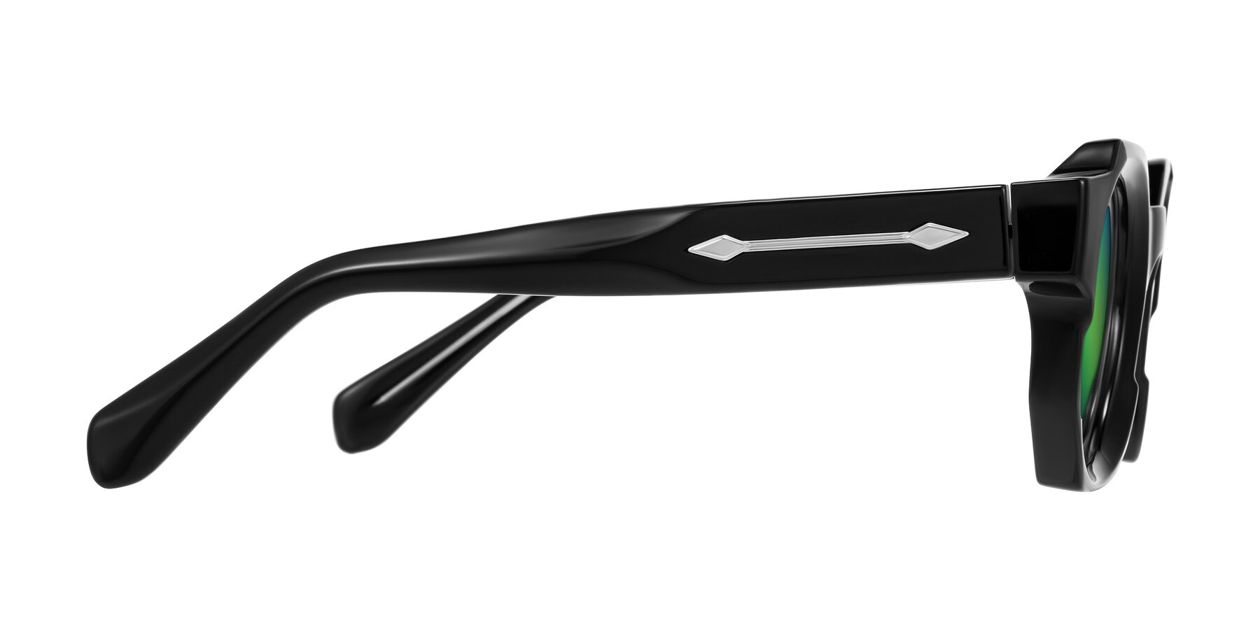 Side of Poole in Black with Green Mirrored Lenses