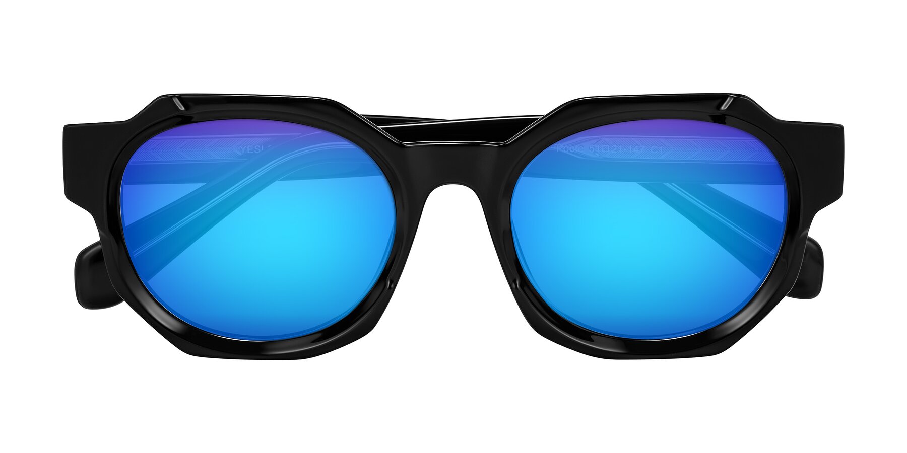 Folded Front of Poole in Black with Blue Mirrored Lenses