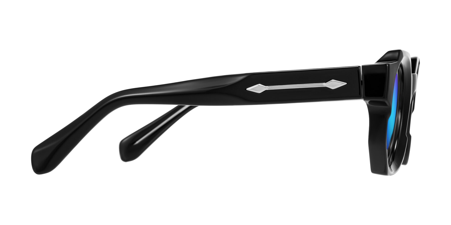 Side of Poole in Black with Blue Mirrored Lenses