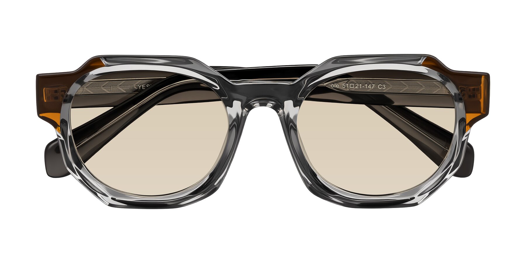Folded Front of Poole in Transparent Gray with Light Brown Tinted Lenses