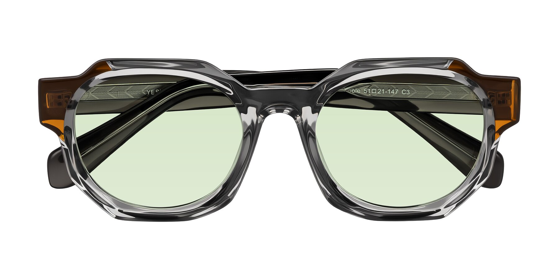 Folded Front of Poole in Transparent Gray with Light Green Tinted Lenses