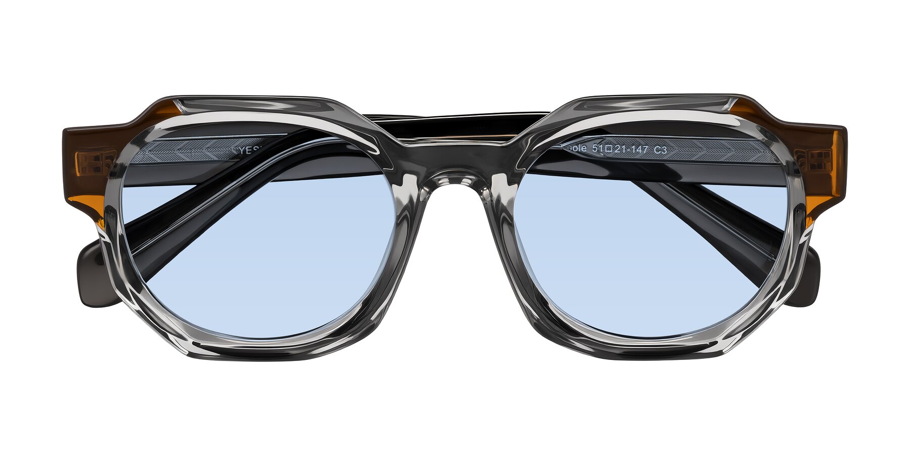 Folded Front of Poole in Transparent Gray with Light Blue Tinted Lenses