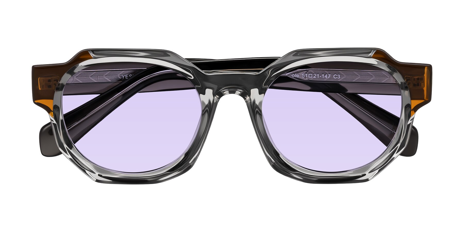 Folded Front of Poole in Transparent Gray with Light Purple Tinted Lenses