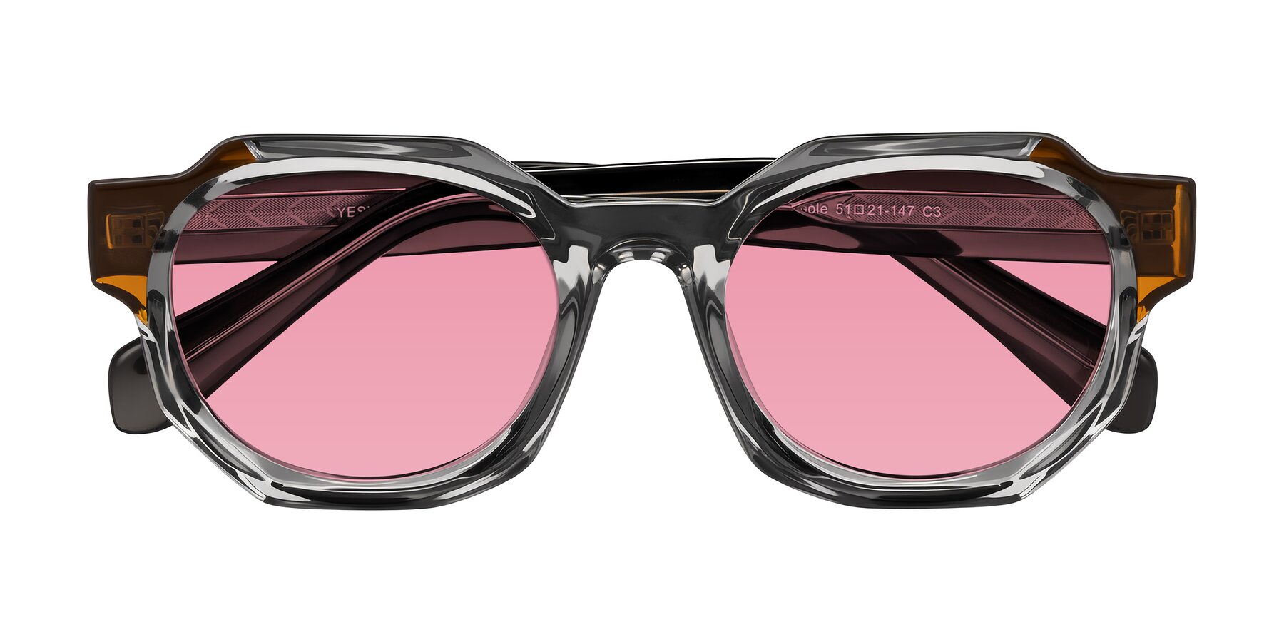 Folded Front of Poole in Transparent Gray with Pink Tinted Lenses