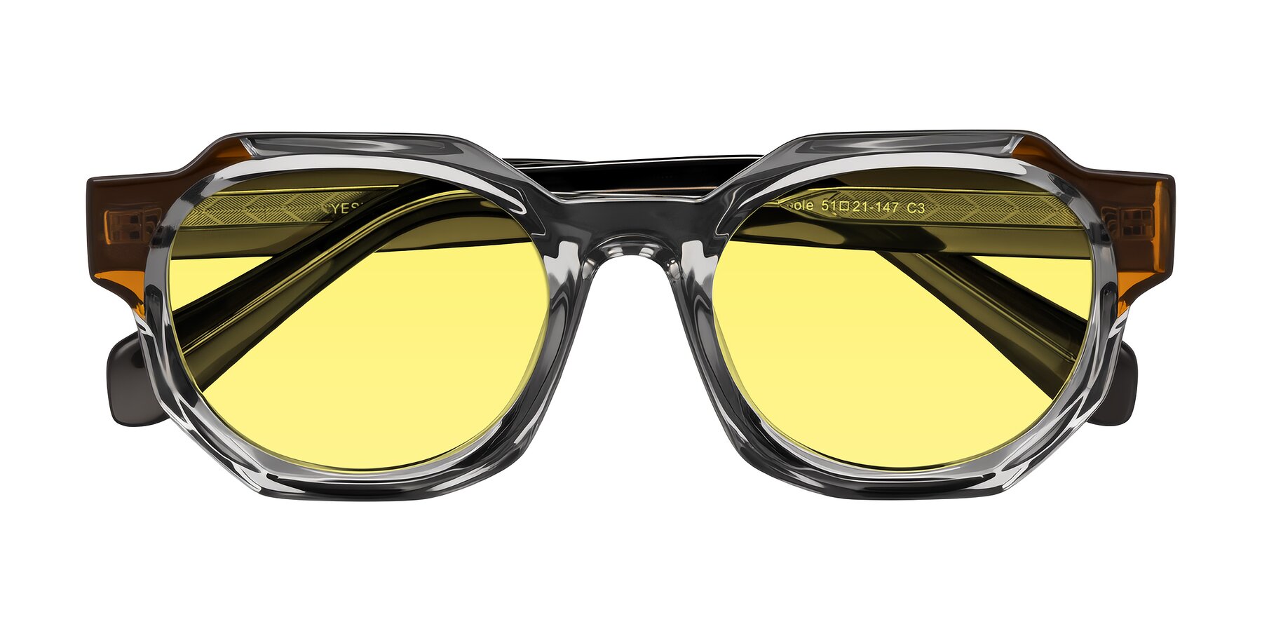 Folded Front of Poole in Transparent Gray with Medium Yellow Tinted Lenses