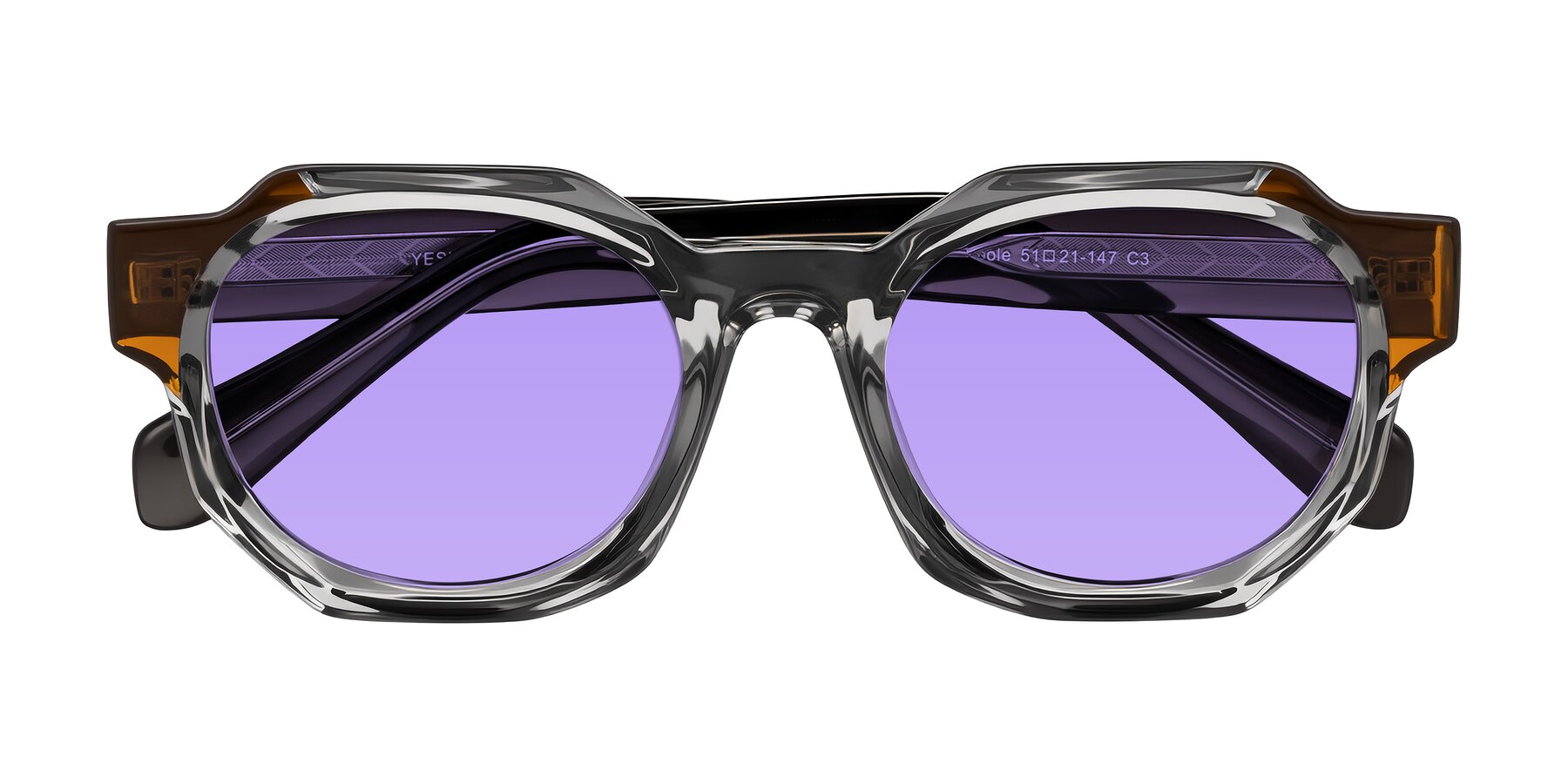 Folded Front of Poole in Transparent Gray with Medium Purple Tinted Lenses