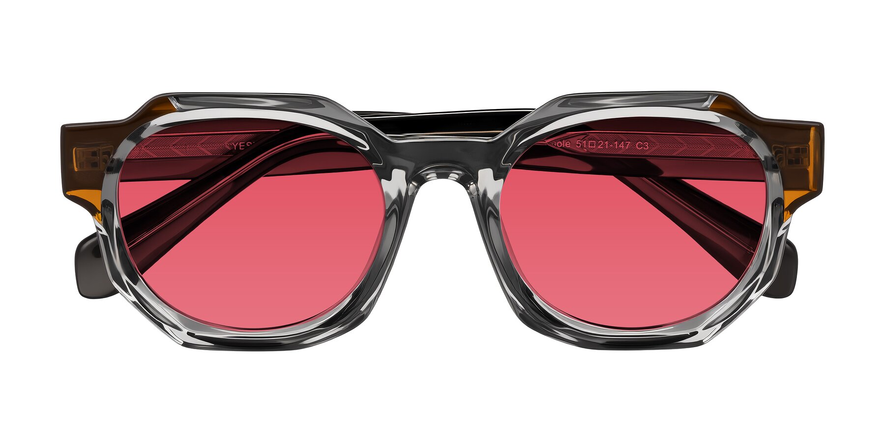 Folded Front of Poole in Transparent Gray with Red Tinted Lenses