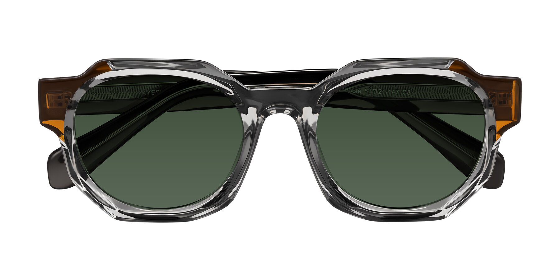 Folded Front of Poole in Transparent Gray with Green Tinted Lenses