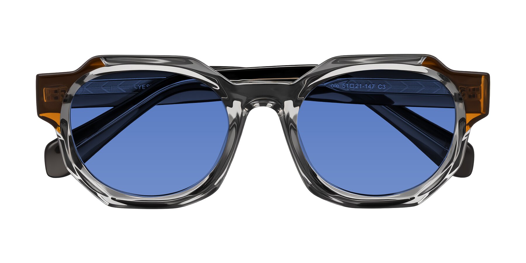 Folded Front of Poole in Transparent Gray with Blue Tinted Lenses