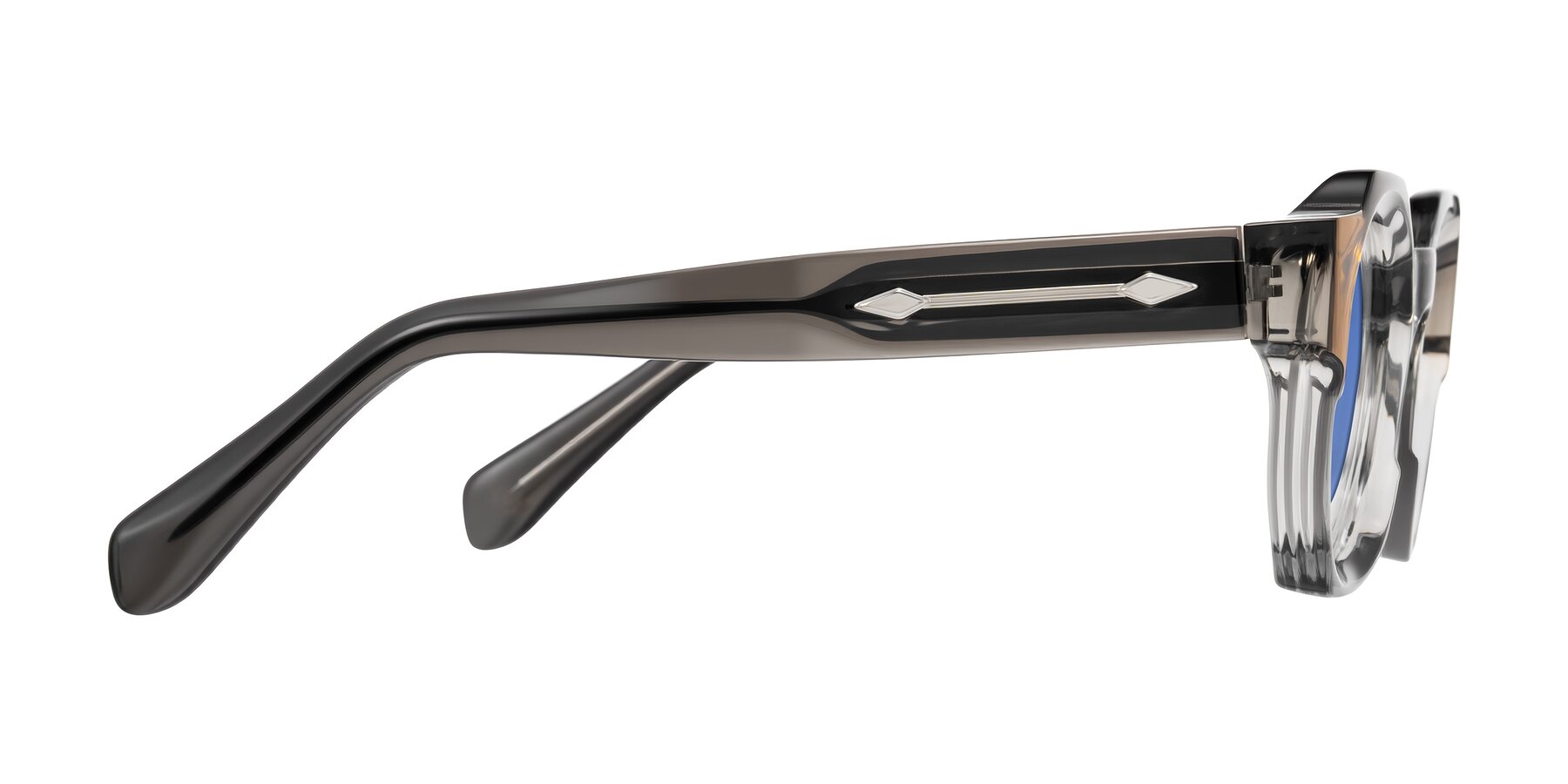 Side of Poole in Transparent Gray with Blue Tinted Lenses