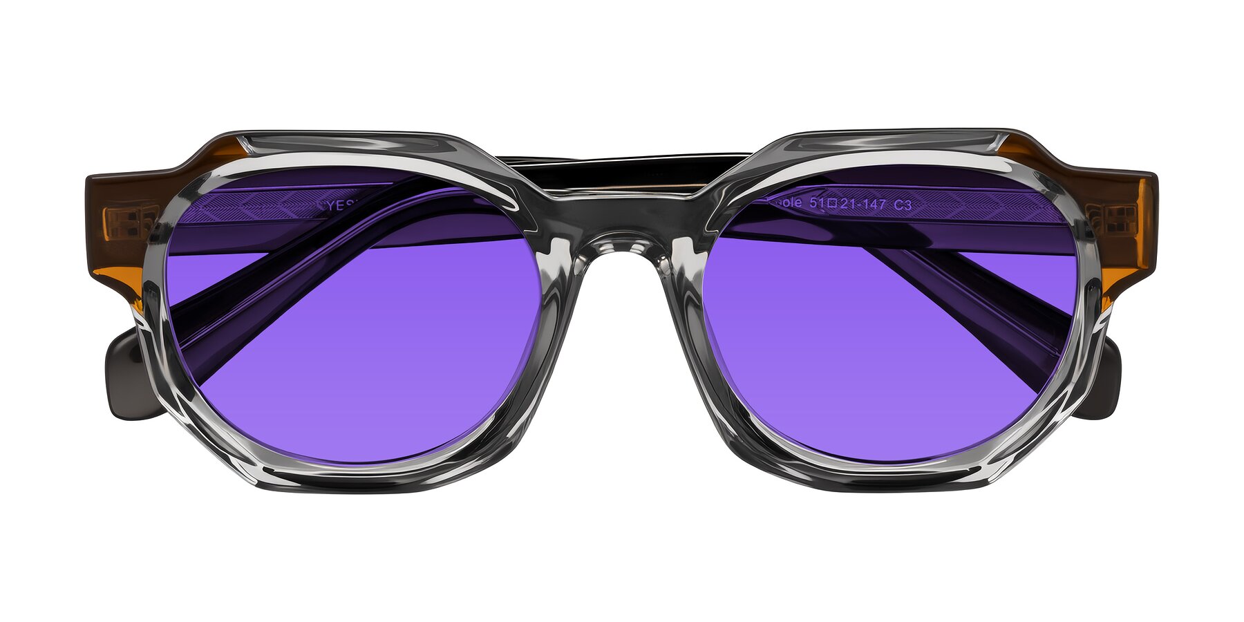 Folded Front of Poole in Transparent Gray with Purple Tinted Lenses