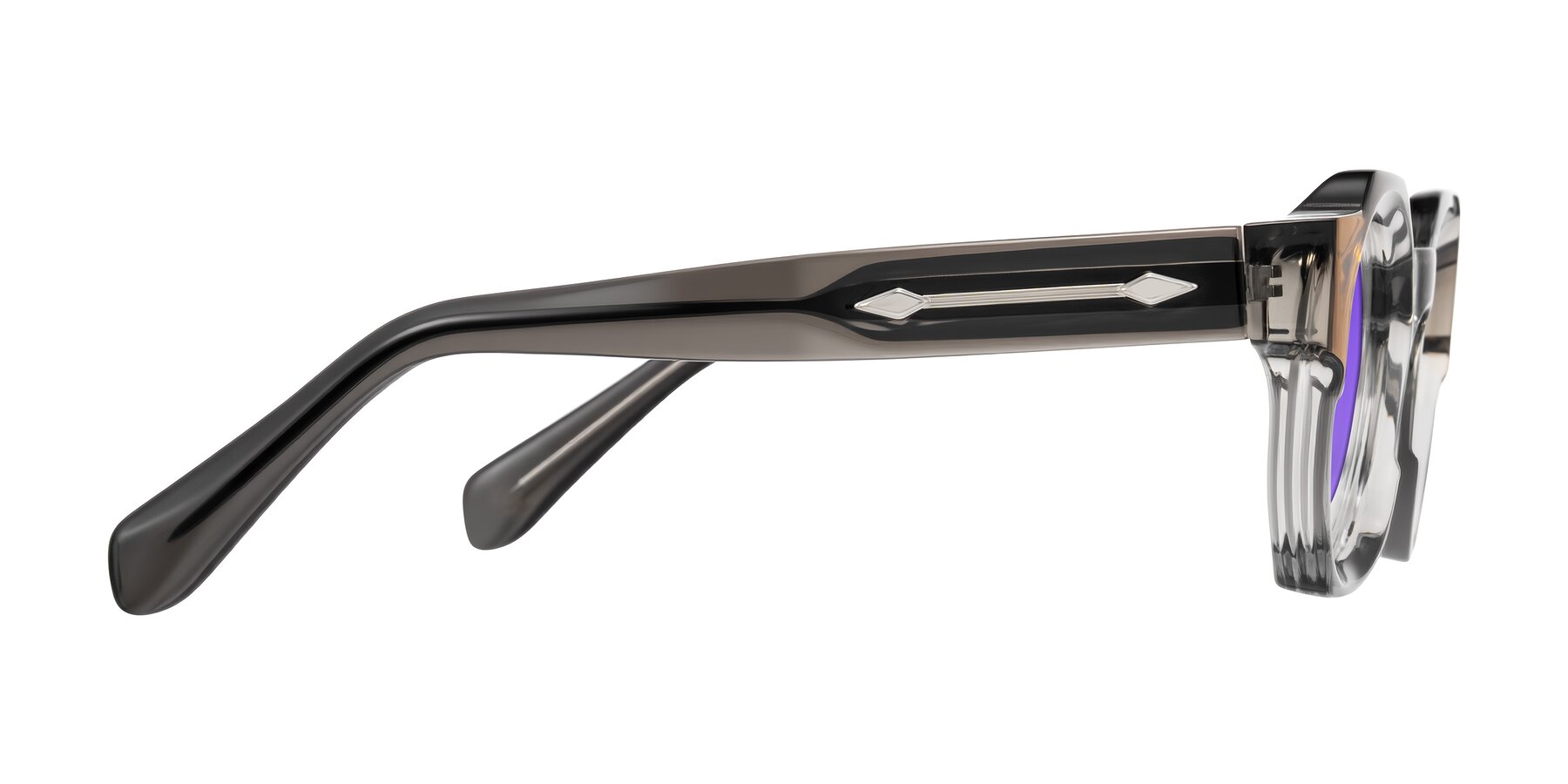 Side of Poole in Transparent Gray with Purple Tinted Lenses