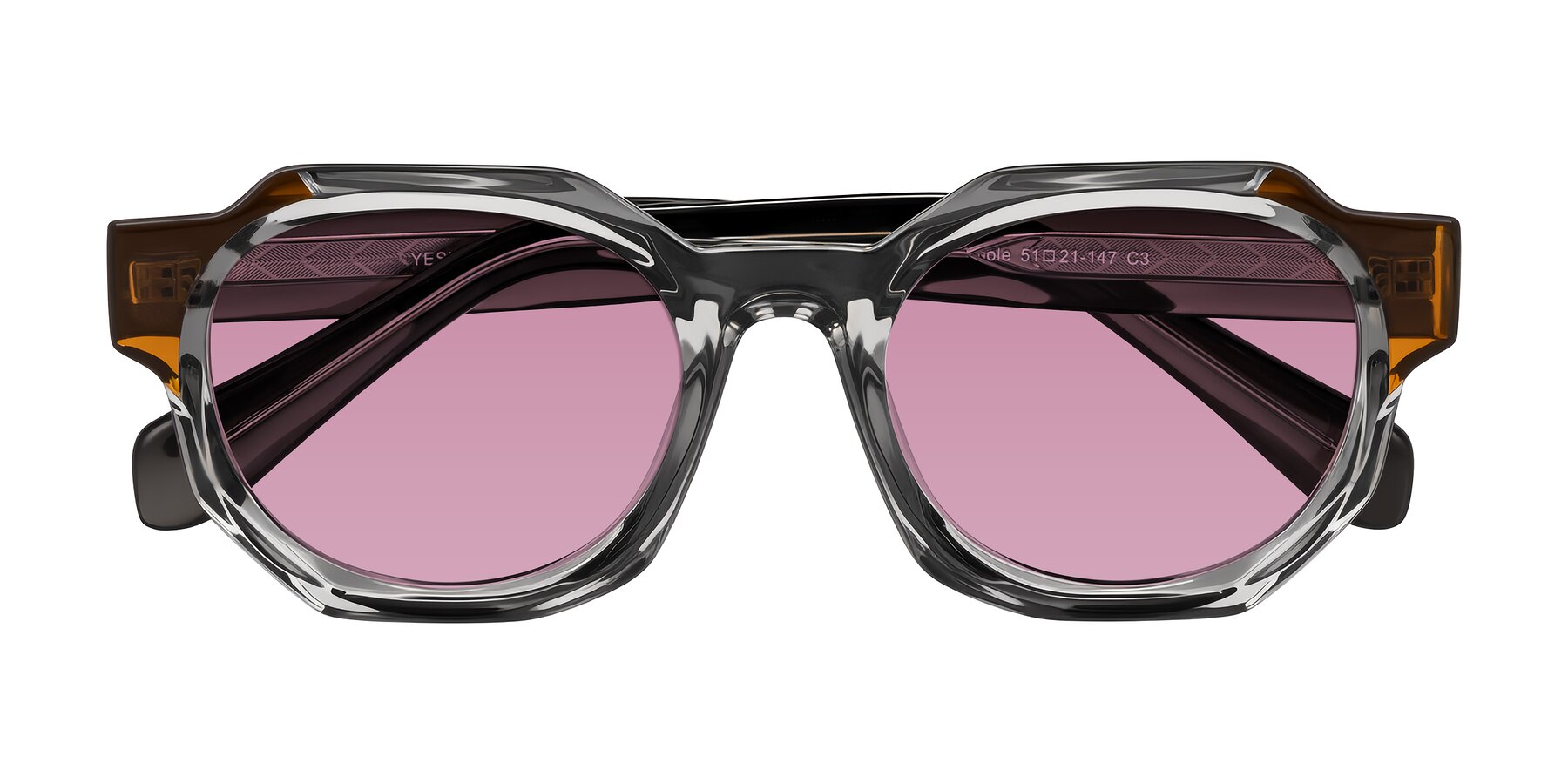 Folded Front of Poole in Transparent Gray with Medium Wine Tinted Lenses