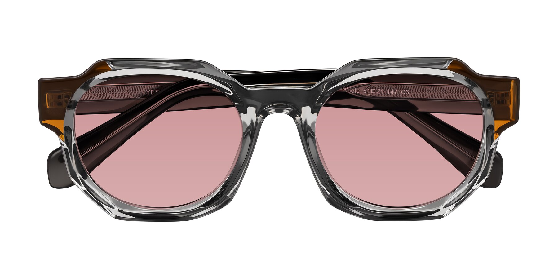 Folded Front of Poole in Transparent Gray with Medium Garnet Tinted Lenses