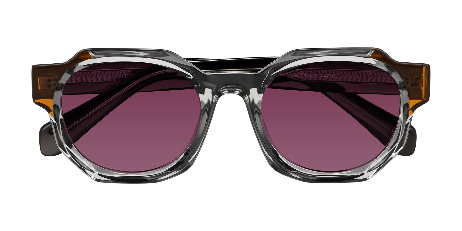 Folded Front of Poole in Transparent Gray with Wine Tinted Lenses