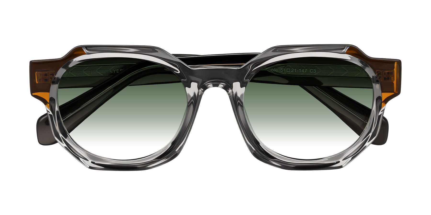 Folded Front of Poole in Transparent Gray with Green Gradient Lenses