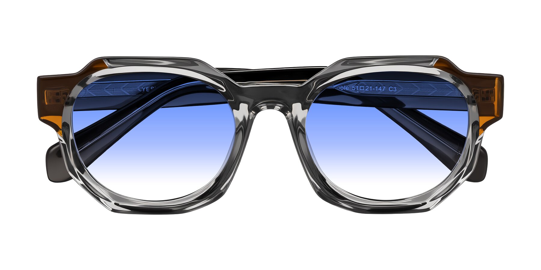Folded Front of Poole in Transparent Gray with Blue Gradient Lenses