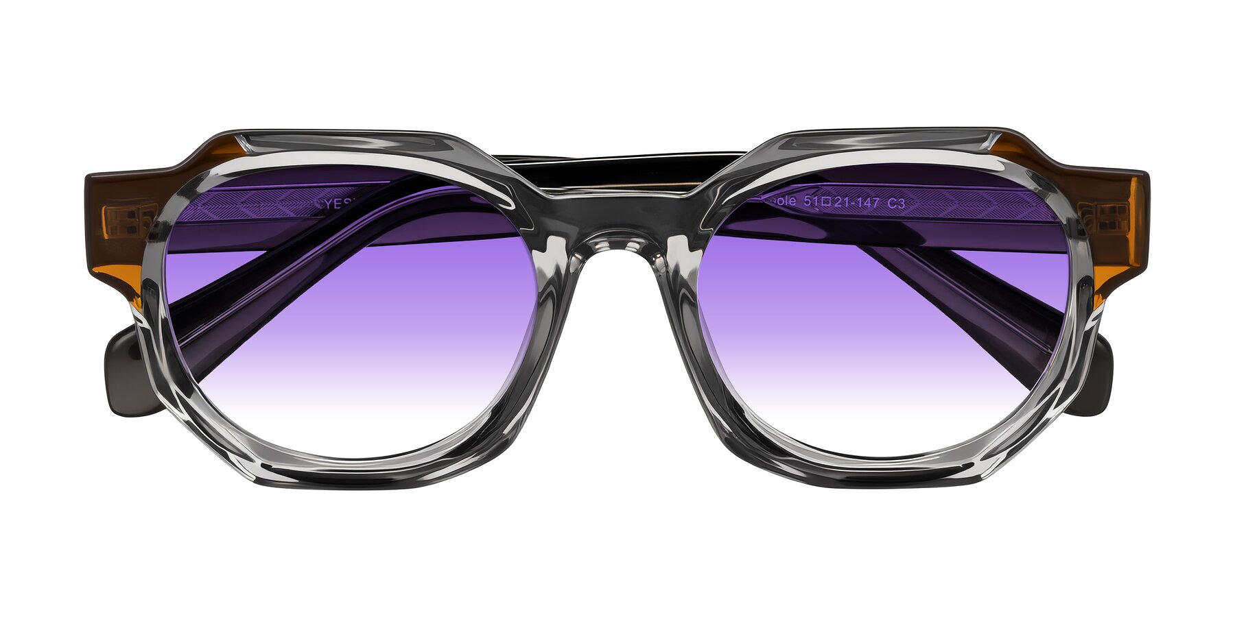 Folded Front of Poole in Transparent Gray with Purple Gradient Lenses
