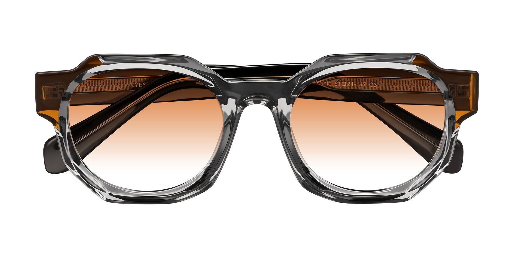 Folded Front of Poole in Transparent Gray with Orange Gradient Lenses