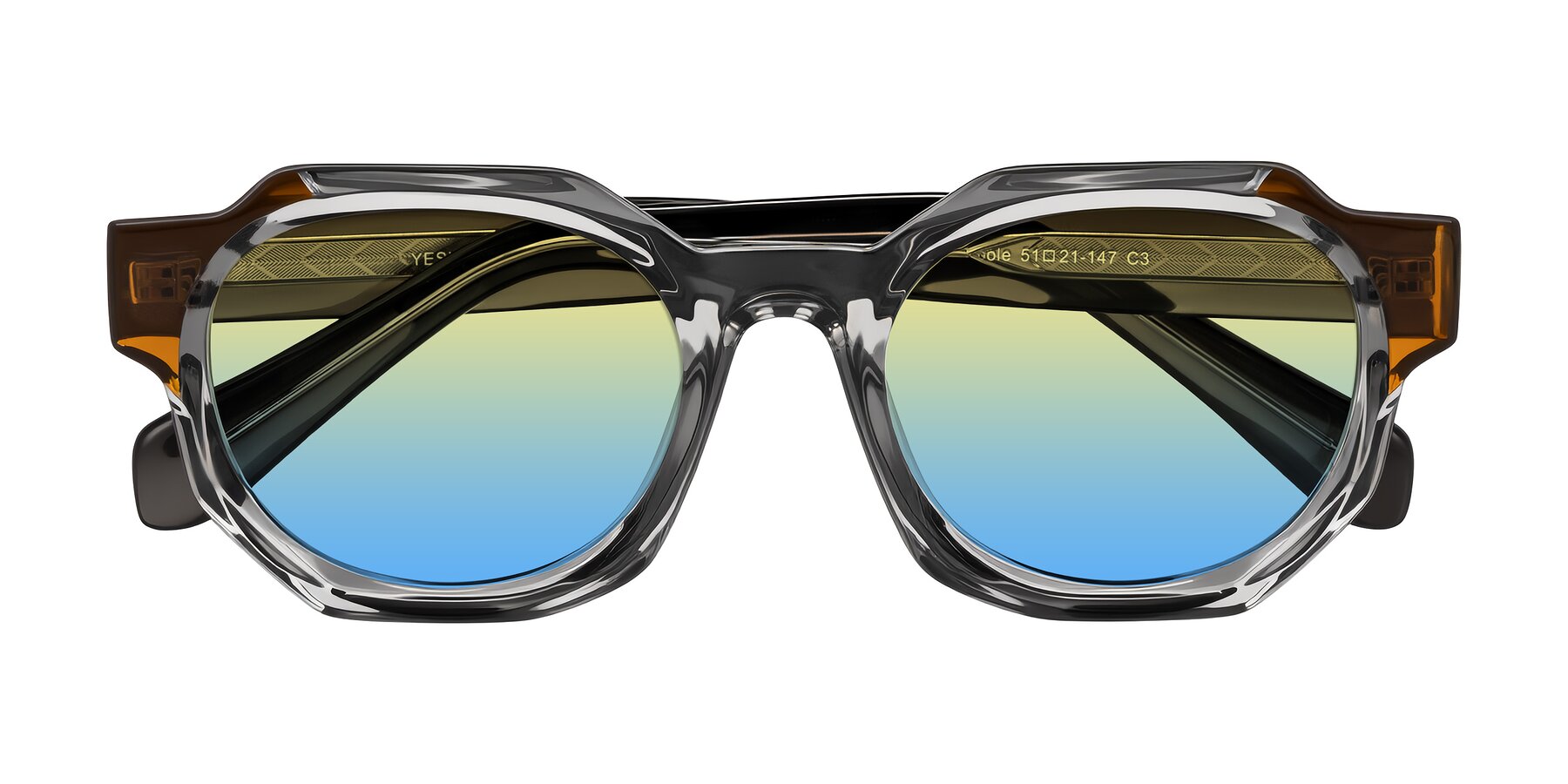 Folded Front of Poole in Transparent Gray with Yellow / Blue Gradient Lenses
