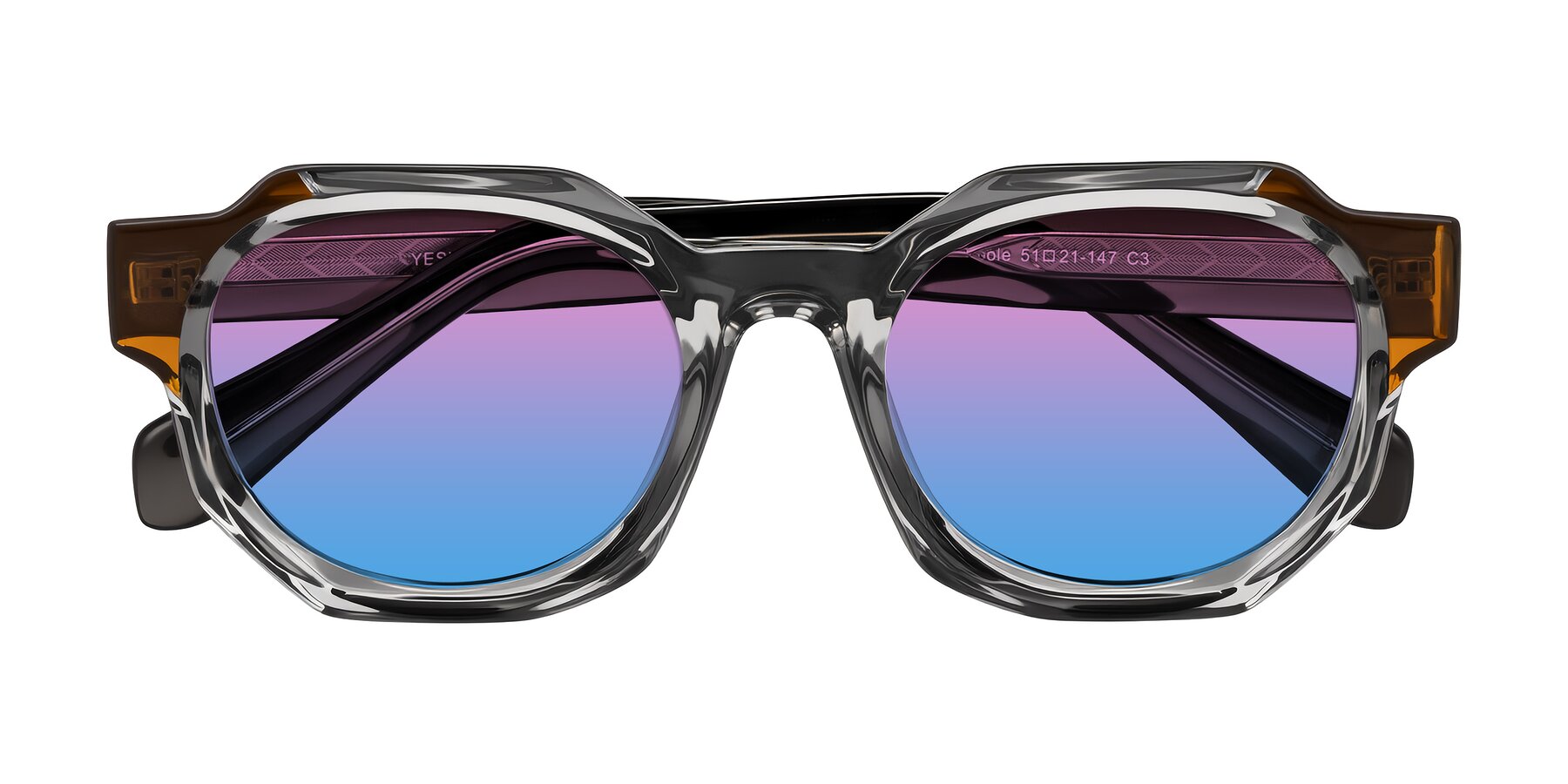 Folded Front of Poole in Transparent Gray with Pink / Blue Gradient Lenses