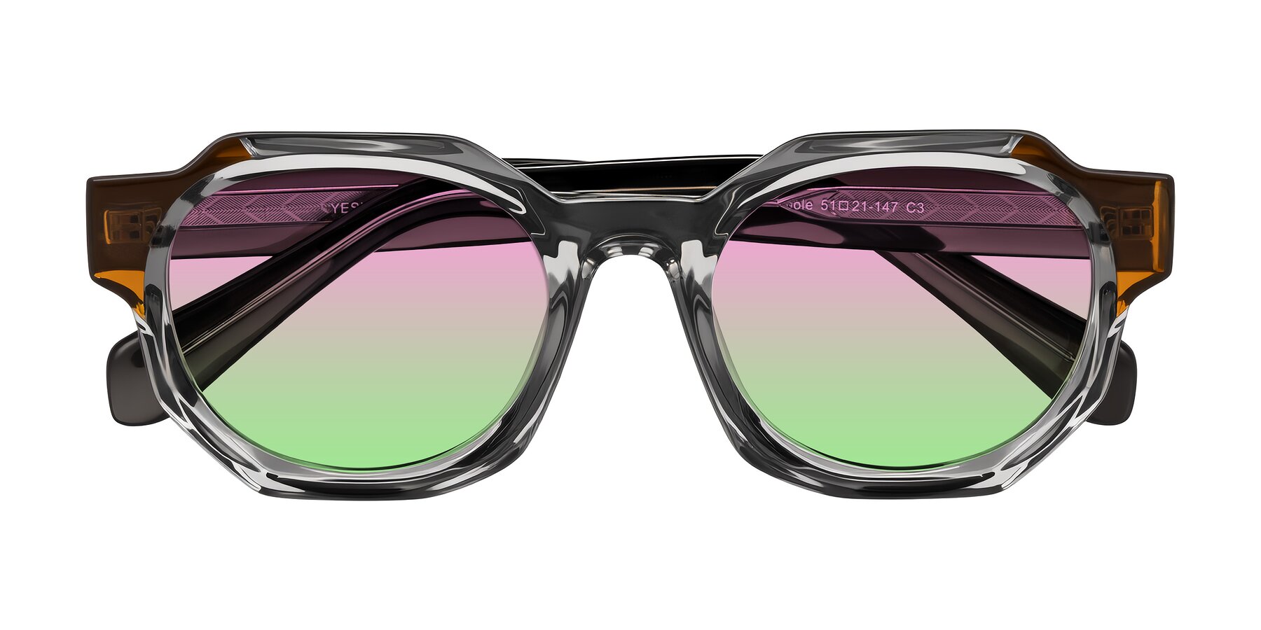 Folded Front of Poole in Transparent Gray with Pink / Green Gradient Lenses