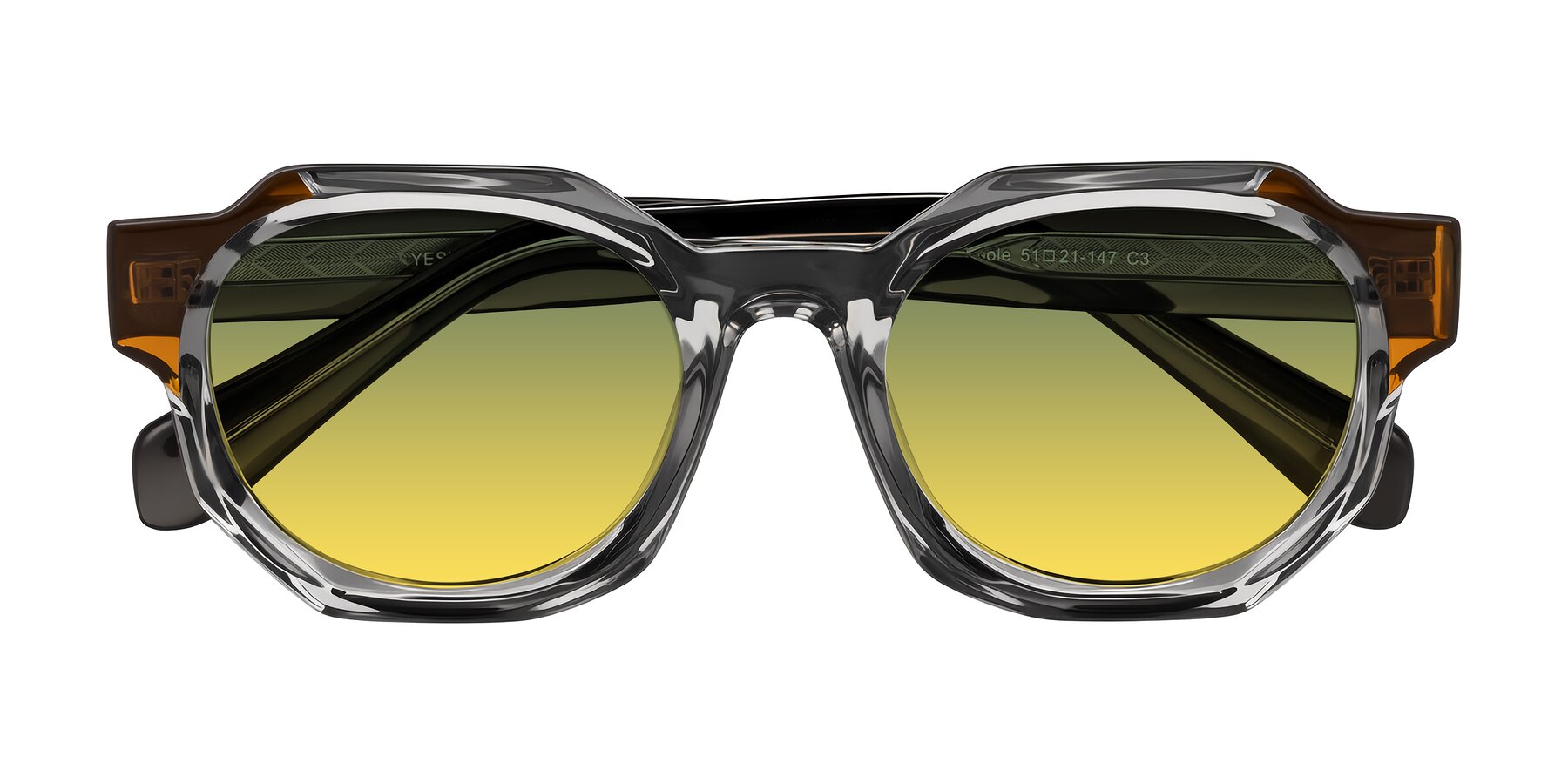 Folded Front of Poole in Transparent Gray with Green / Yellow Gradient Lenses
