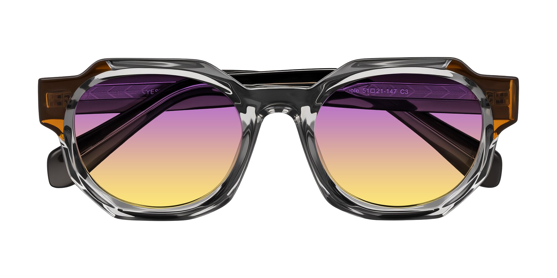 Folded Front of Poole in Transparent Gray with Purple / Yellow Gradient Lenses