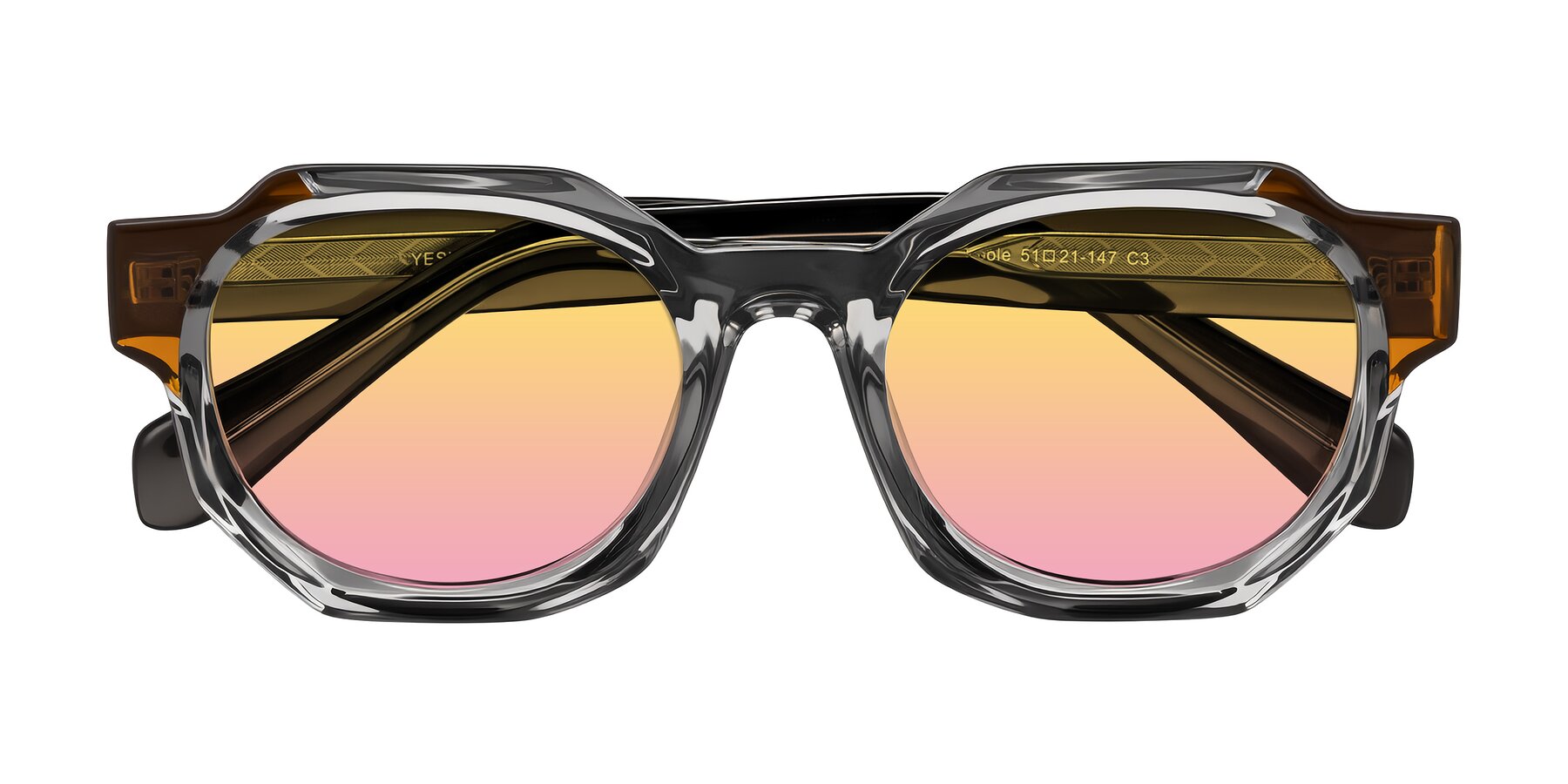 Folded Front of Poole in Transparent Gray with Yellow / Pink Gradient Lenses