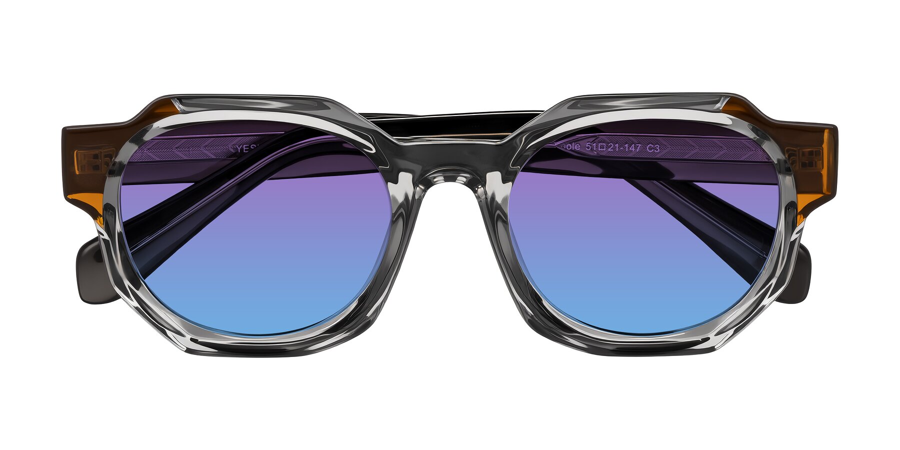 Folded Front of Poole in Transparent Gray with Purple / Blue Gradient Lenses
