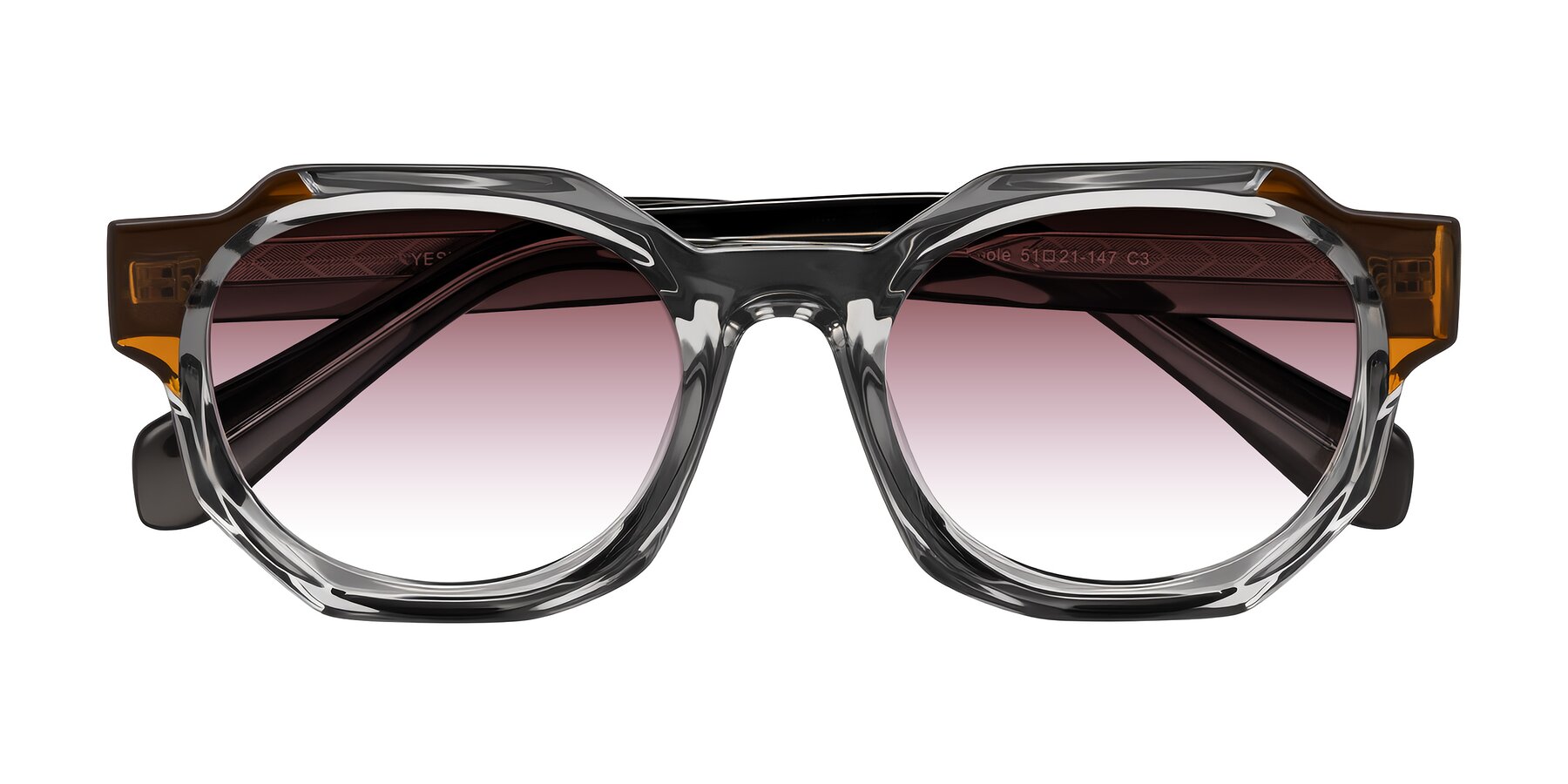 Folded Front of Poole in Transparent Gray with Garnet Gradient Lenses