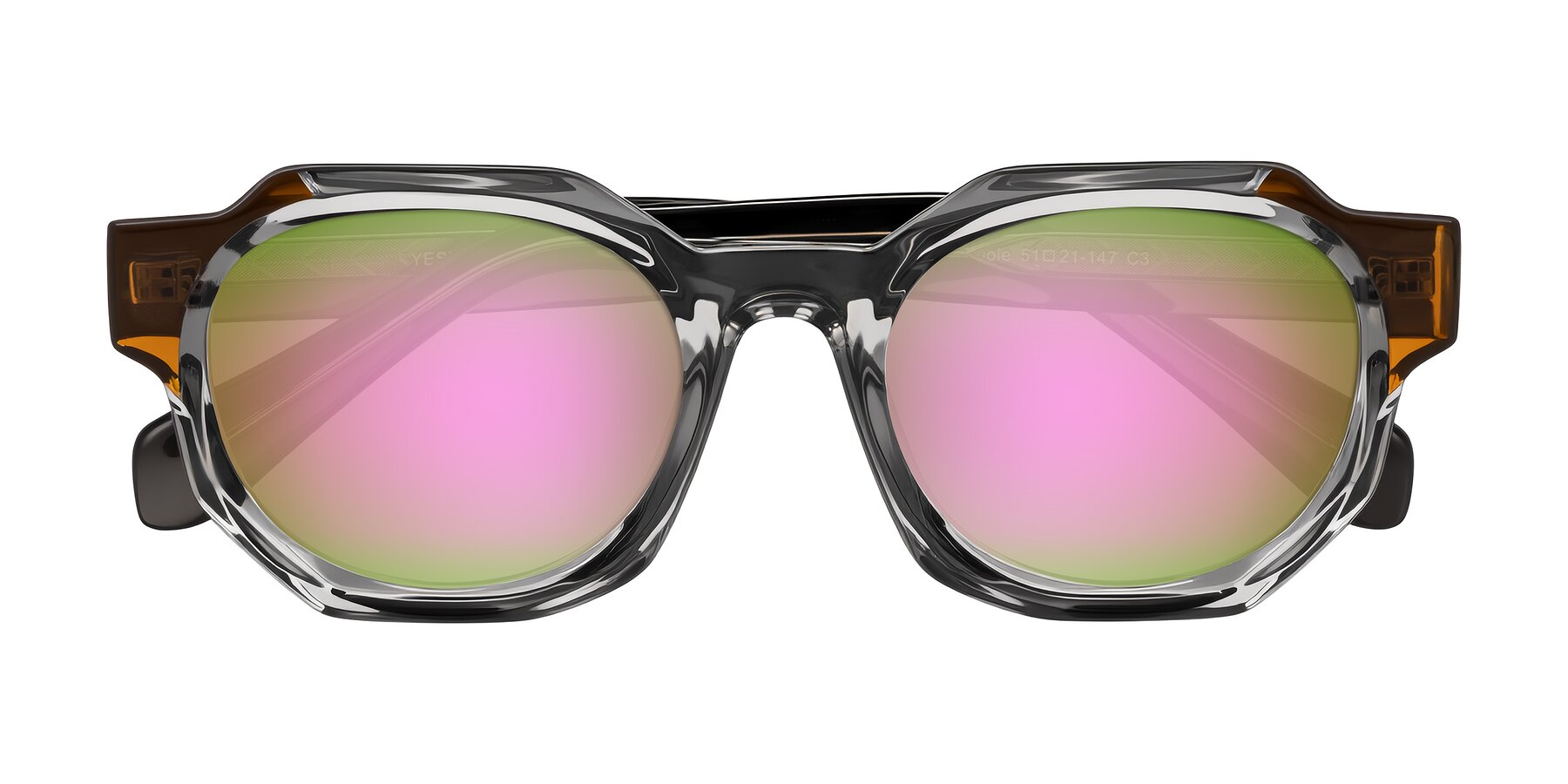Folded Front of Poole in Transparent Gray with Pink Mirrored Lenses