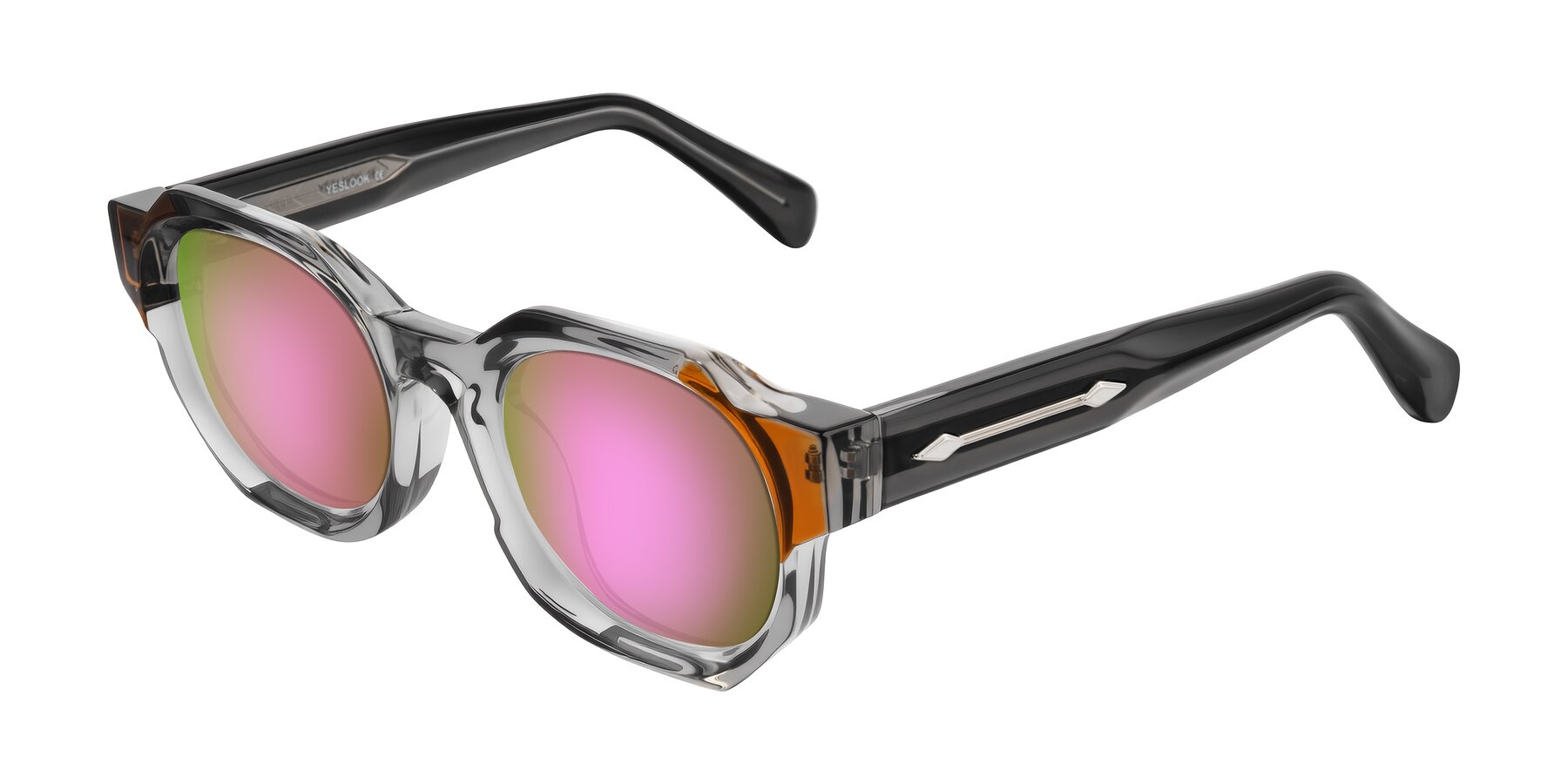 Angle of Poole in Transparent Gray with Pink Mirrored Lenses