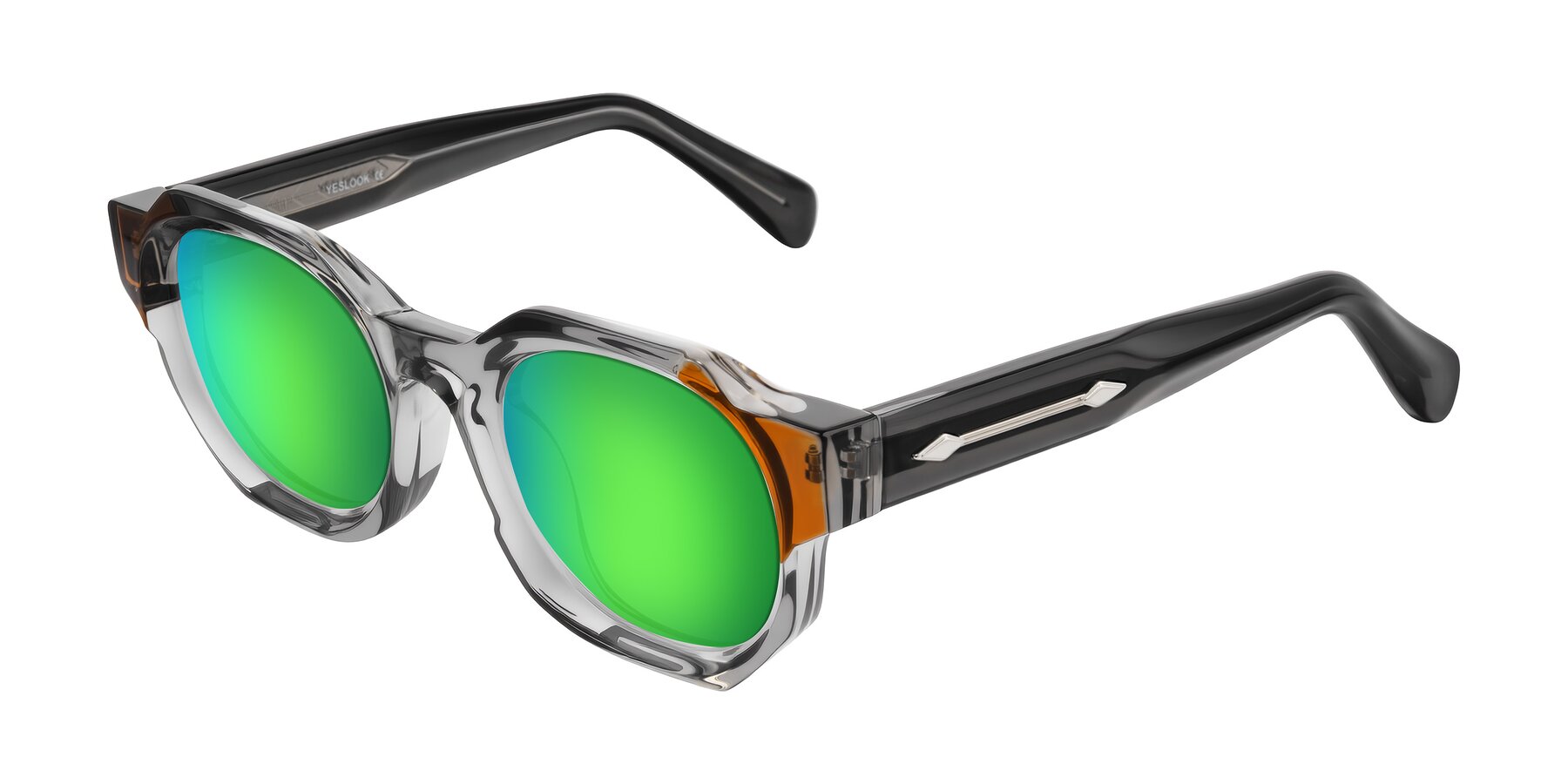 Angle of Poole in Transparent Gray with Green Mirrored Lenses