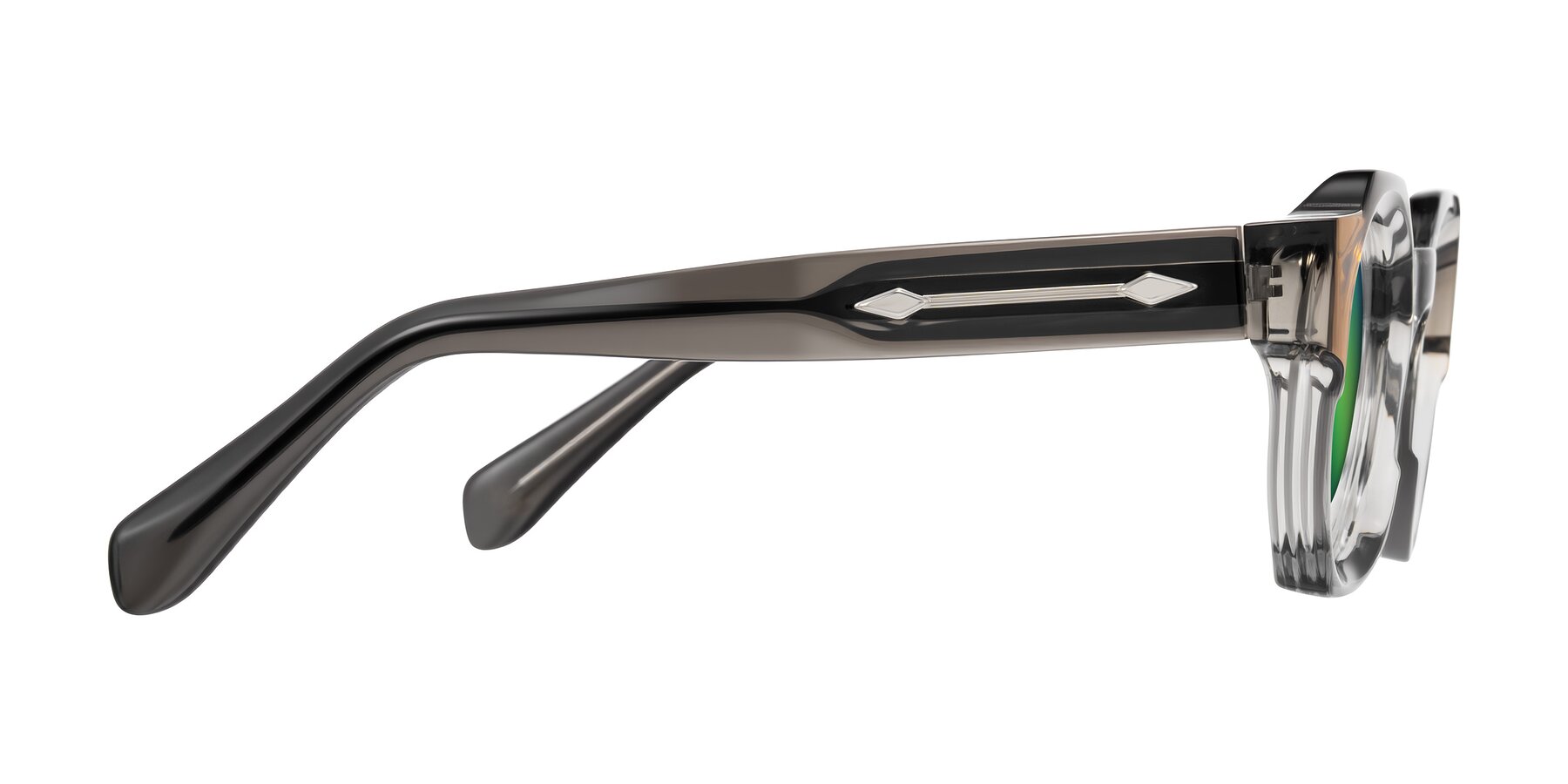 Side of Poole in Transparent Gray with Green Mirrored Lenses