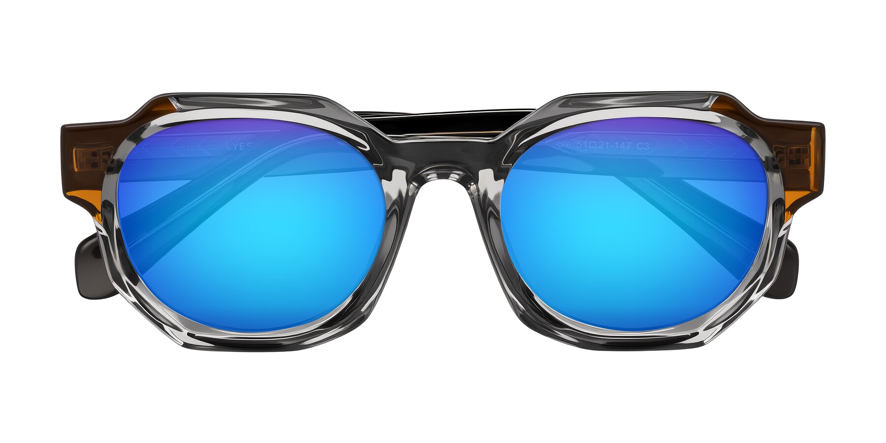 Folded Front of Poole in Transparent Gray with Blue Mirrored Lenses