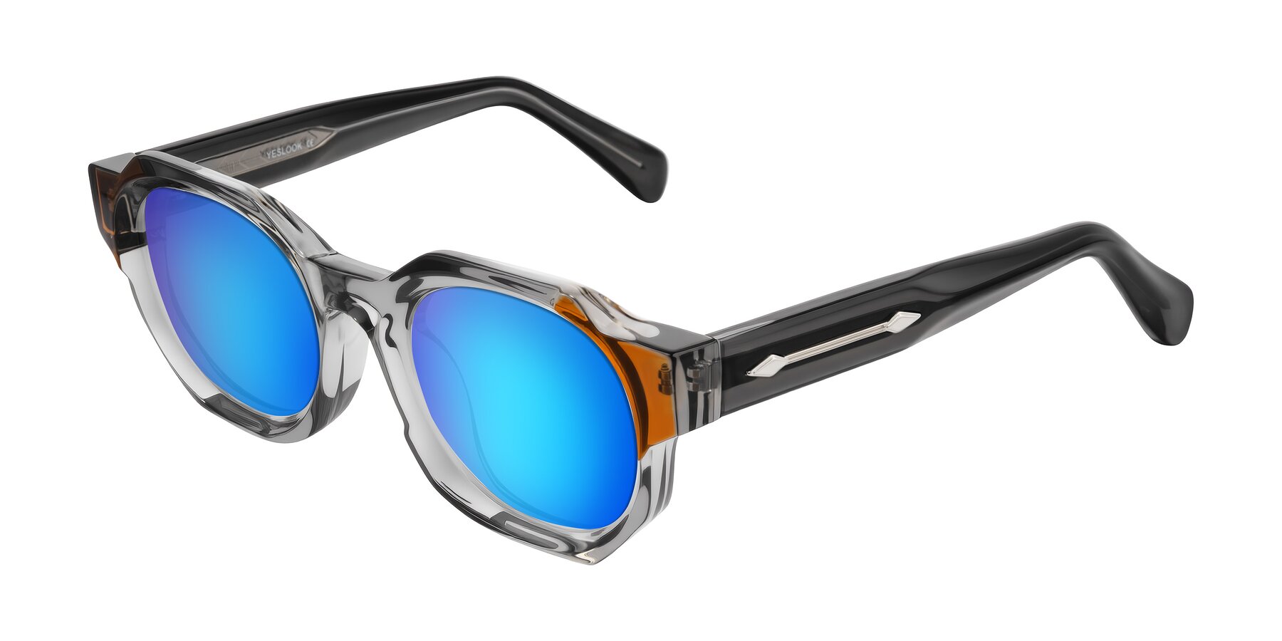 Angle of Poole in Transparent Gray with Blue Mirrored Lenses